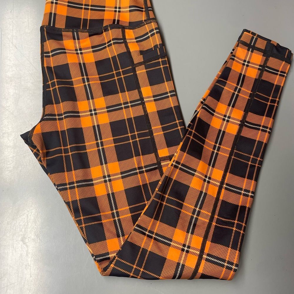 CVG Pumpkin Patch plaid full length leggings XS